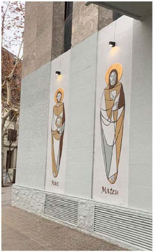 Fachada cuatro Evangelistas Parroquia de Corpus Christi, Barcelona