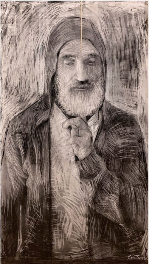 Pedro 1 El tercer canto del gallo Carbón y aceite sobre papel 70x120